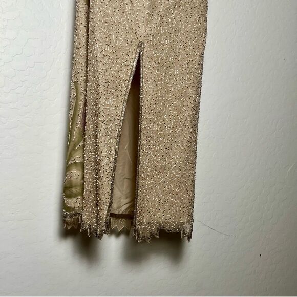 Lawrence Kazar Beaded Silk Dress Ivory Lavender Floral Scallop Short Sleeve 8 P - Picture 8 of 15